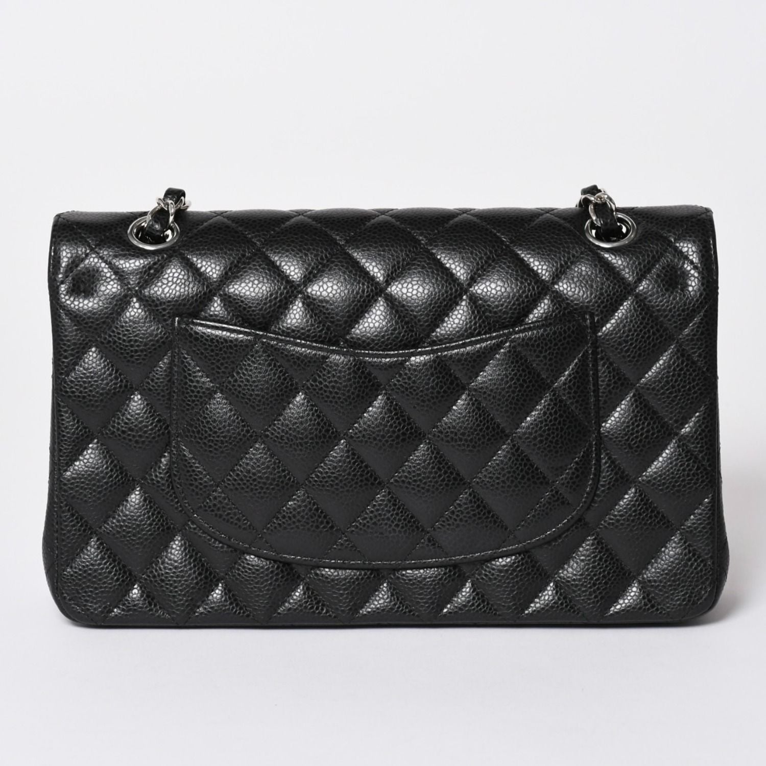 Chanel Quilted 25 Double Flap Chain Shoulder Bag Caviar Leather Silver — view 2