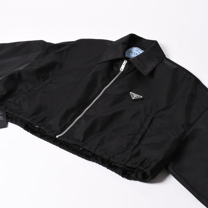 Prada Cropped Nylon Zip Up Jacket Triangle Logo Black 42 — view 2