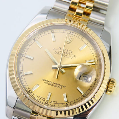 Rolex Watch Datejust Stainless Steel 18k Yellow Gold Silver Dial Champagne — view 5