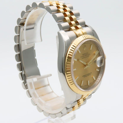 Rolex Watch Datejust Stainless Steel 18k Yellow Gold Silver Dial Champagne — view 3