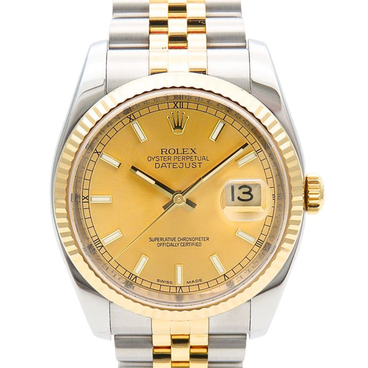 Rolex Watch Datejust Stainless Steel 18k Yellow Gold Silver Dial Champagne