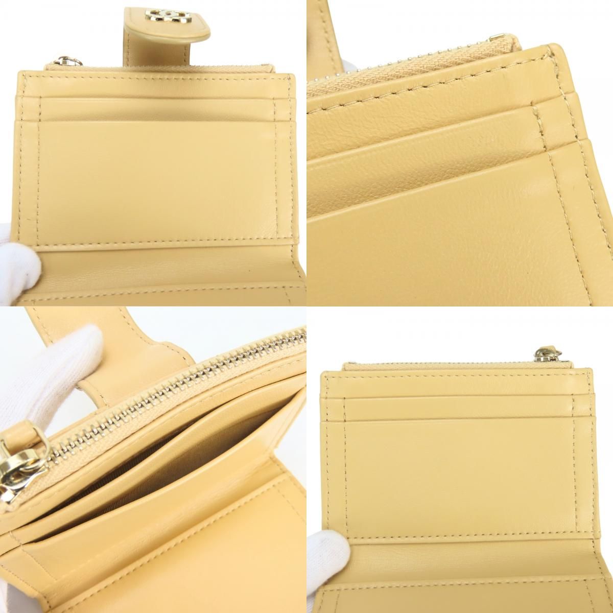 Chanel Coin Case Quilted Compact Wallet Card Lambskin Beige Gold CC Logo — view 8