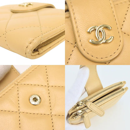 Chanel Coin Case Quilted Compact Wallet Card Lambskin Beige Gold CC Logo — view 6