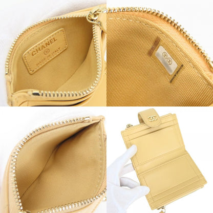 Chanel Coin Case Quilted Compact Wallet Card Lambskin Beige Gold CC Logo — view 7