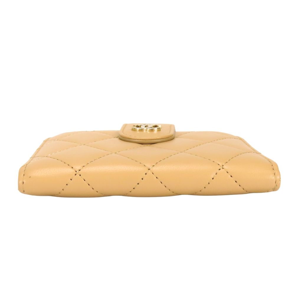 Chanel Coin Case Quilted Compact Wallet Card Lambskin Beige Gold CC Logo — view 3