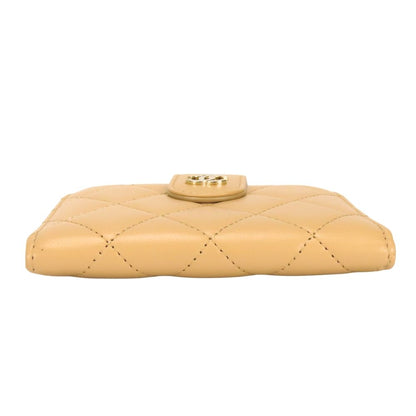 Chanel Coin Case Quilted Compact Wallet Card Lambskin Beige Gold CC Logo — view 3