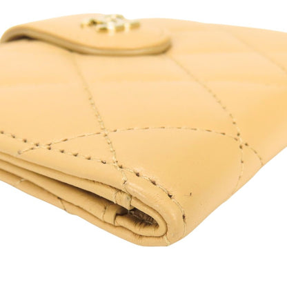 Chanel Coin Case Quilted Compact Wallet Card Lambskin Beige Gold CC Logo — view 5