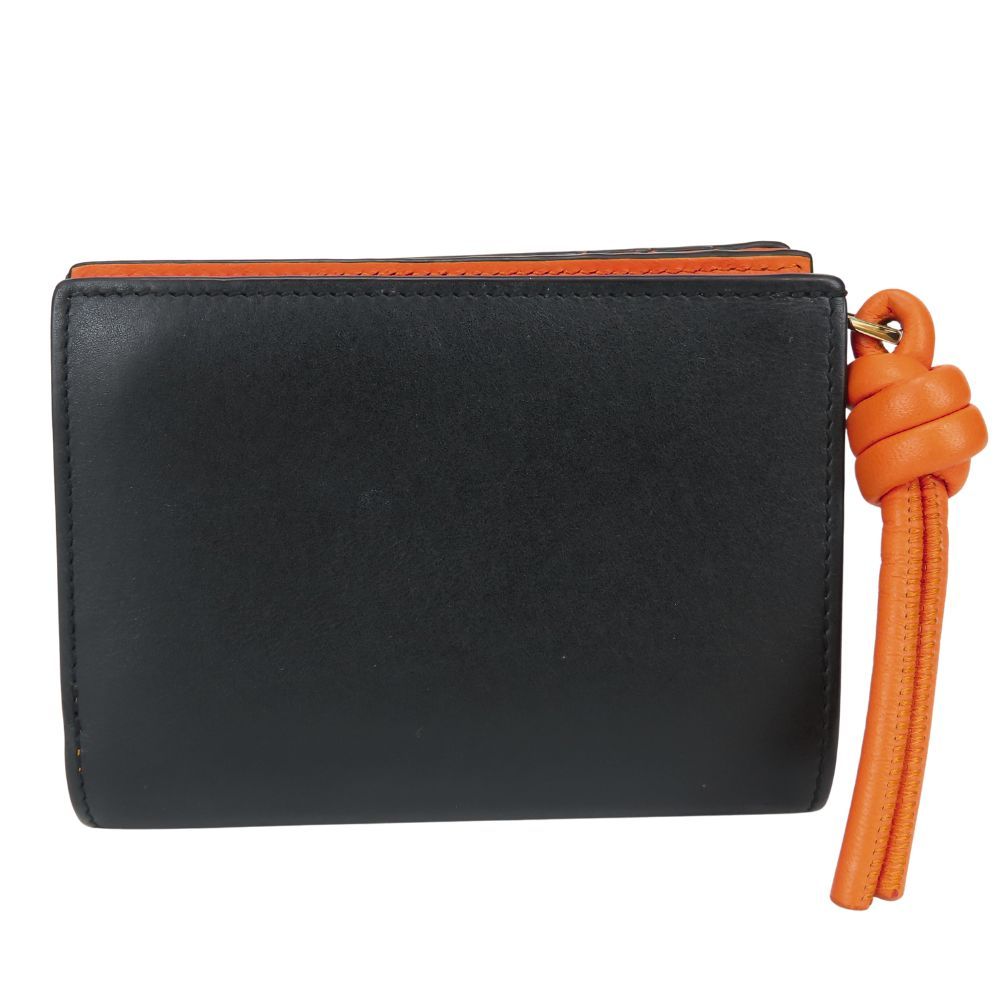 Loewe Bifold Wallet Knot Compact Shiny Bicolor Leather Black Orange Daily — view 2