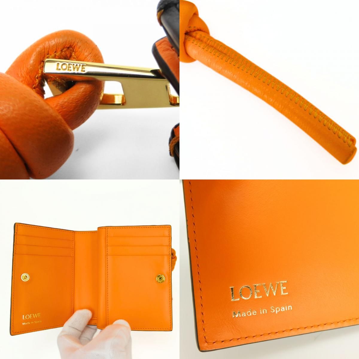 Loewe Bifold Wallet Knot Compact Shiny Bicolor Leather Black Orange Daily — view 6