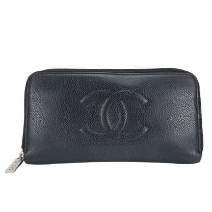 Chanel Wallet CC Logo Caviar Leather Black Silver Everyday
