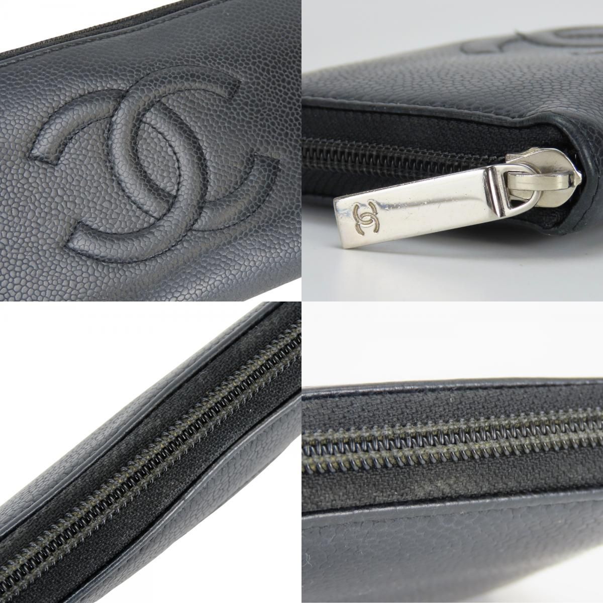 Chanel Wallet CC Logo Caviar Leather Black Silver Everyday — view 5