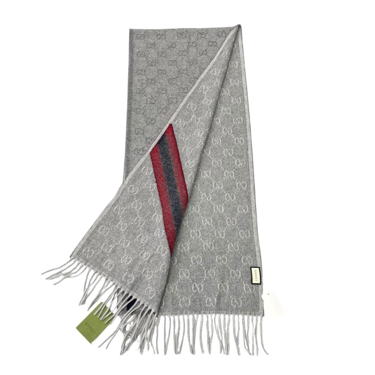 Gucci Scarf GG Pattern Webbing Line Wool Gray Blue — view 6