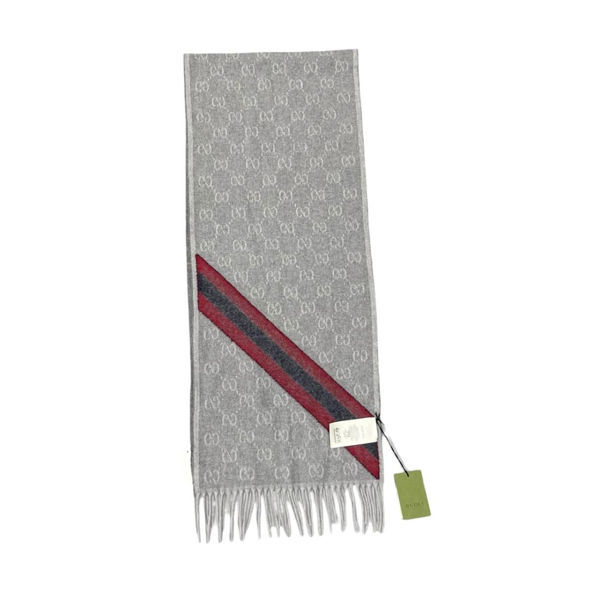 Gucci Scarf GG Pattern Webbing Line Wool Gray Blue — view 5