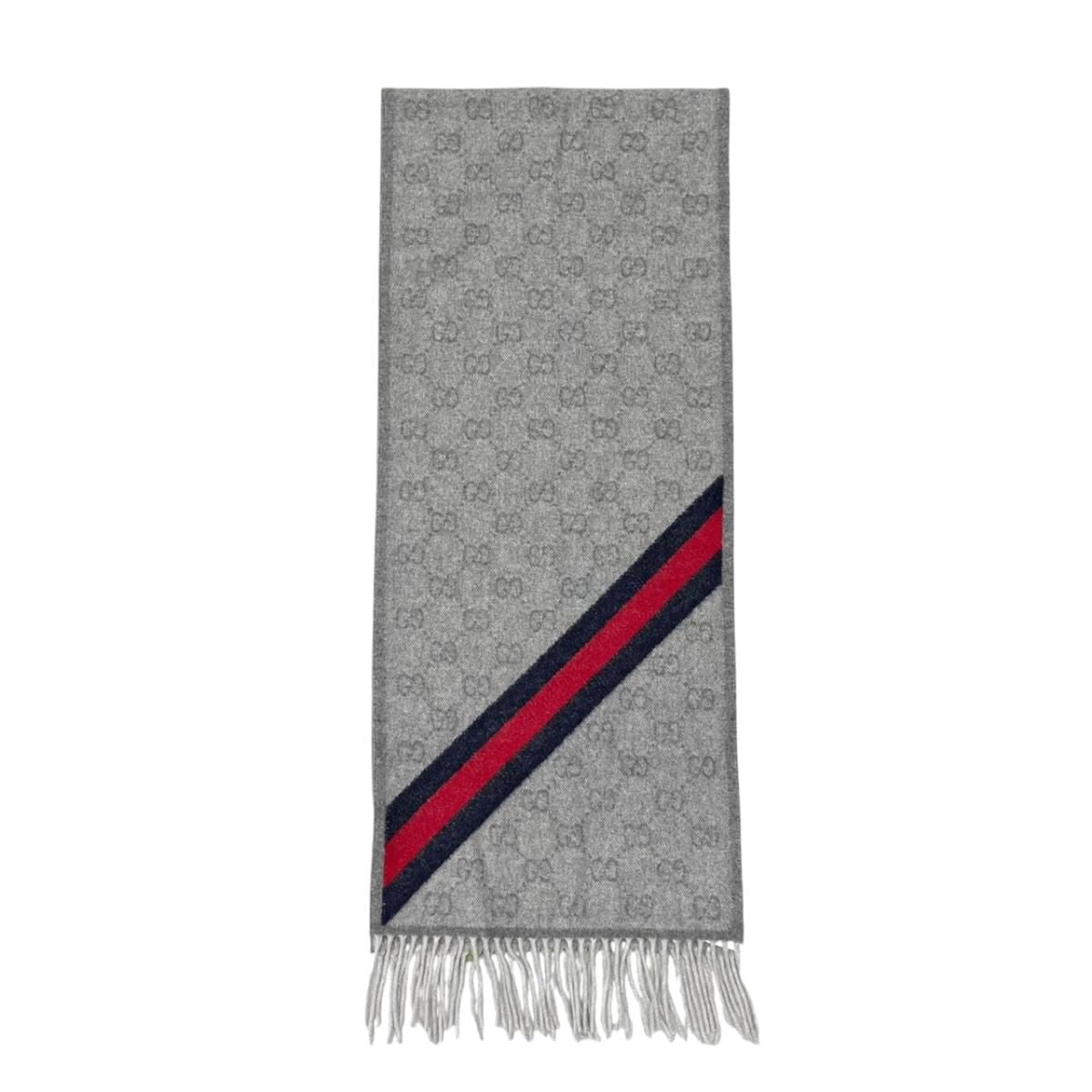 Gucci Scarf GG Pattern Webbing Line Wool Gray Blue — view 3