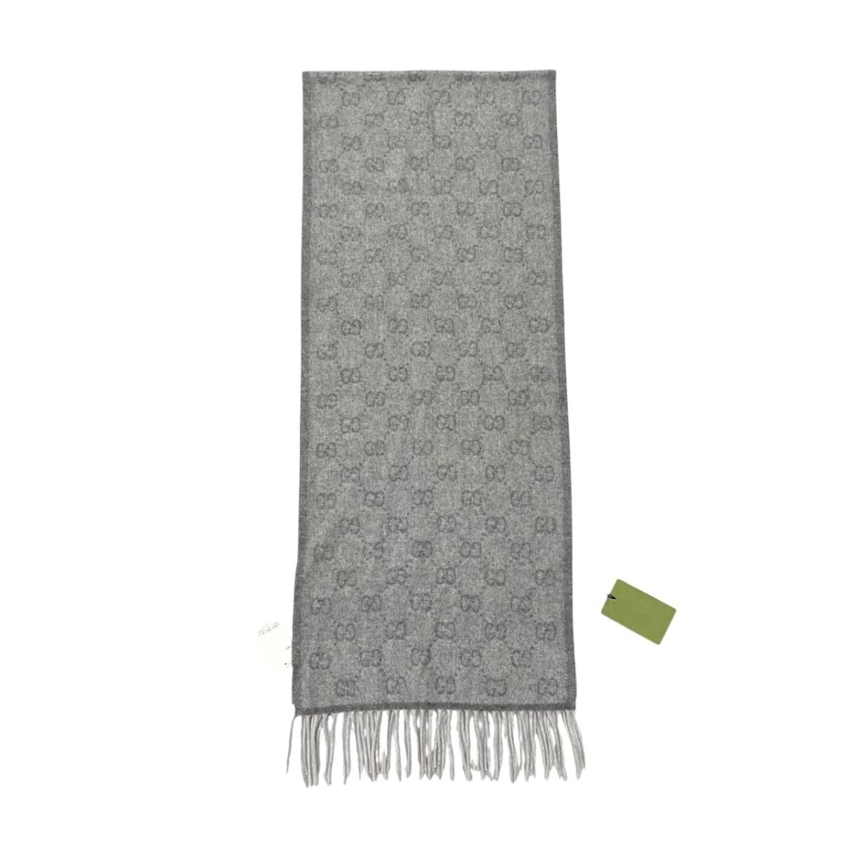 Gucci Scarf GG Pattern Webbing Line Wool Gray Blue — view 4