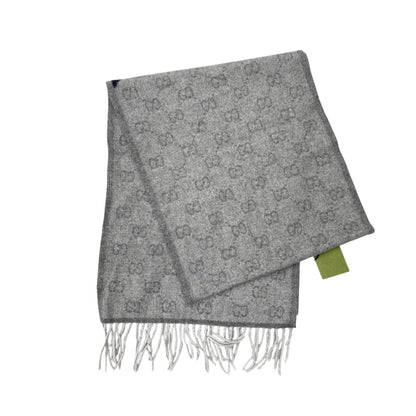 Gucci Scarf GG Pattern Webbing Line Wool Gray Blue — view 2