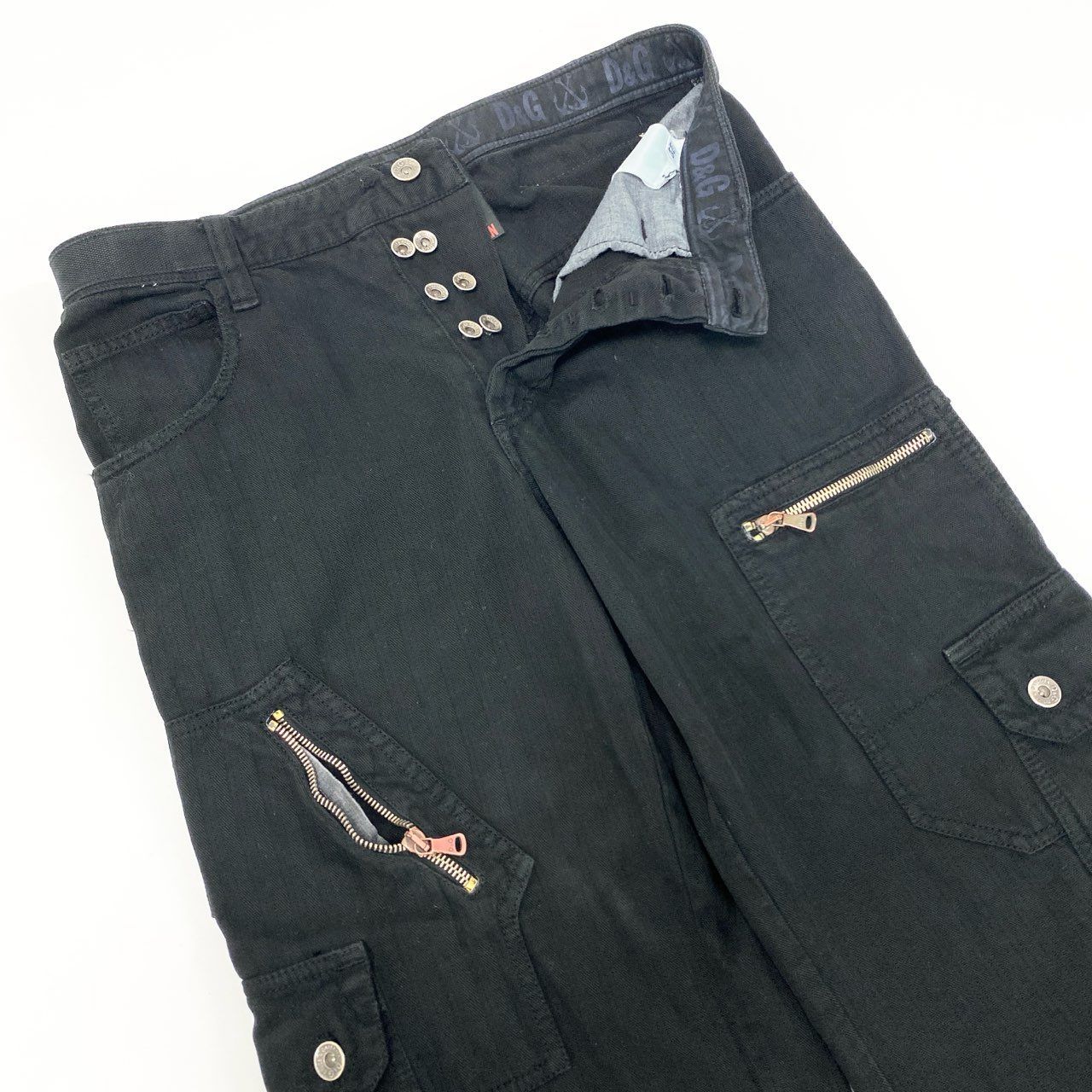 Dolce & Gabbana Multi Zip Pocket Pants Cargo Button Fly Bottom 30 44 Black — view 4