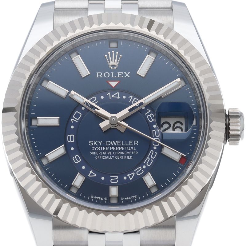 Rolex Sky Dweller Watch Jubilee Blue Box 18k White Gold SS Beauty