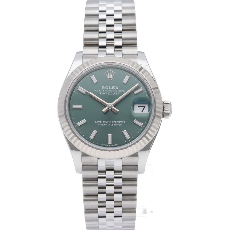 Rolex Datejust 31 Boys Watch Jubilee Mint Green Box 18k White Gold SS — view 2