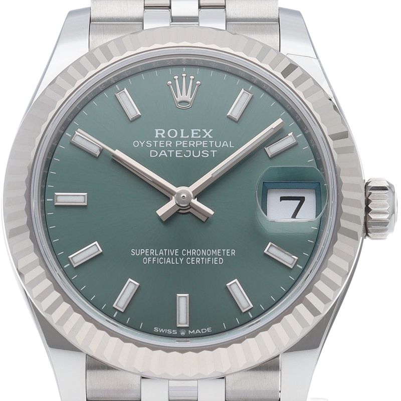 Rolex Datejust 31 Boys Watch Jubilee Mint Green Box 18k White Gold SS
