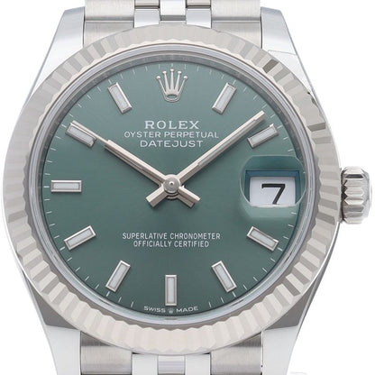 Rolex Datejust 31 Boys Watch Jubilee Mint Green Box 18k White Gold SS