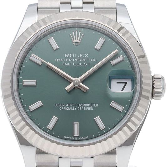 Rolex Datejust 31 Boys Watch Jubilee Mint Green Box 18k White Gold SS