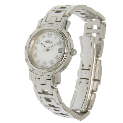 Hermes Clipper Cles Stainless Steel Diamond Silver Quartz Analog Display White — view 2
