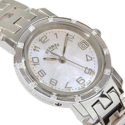 Hermes Clipper Cles Stainless Steel Diamond Silver Quartz Analog Display White — view 3