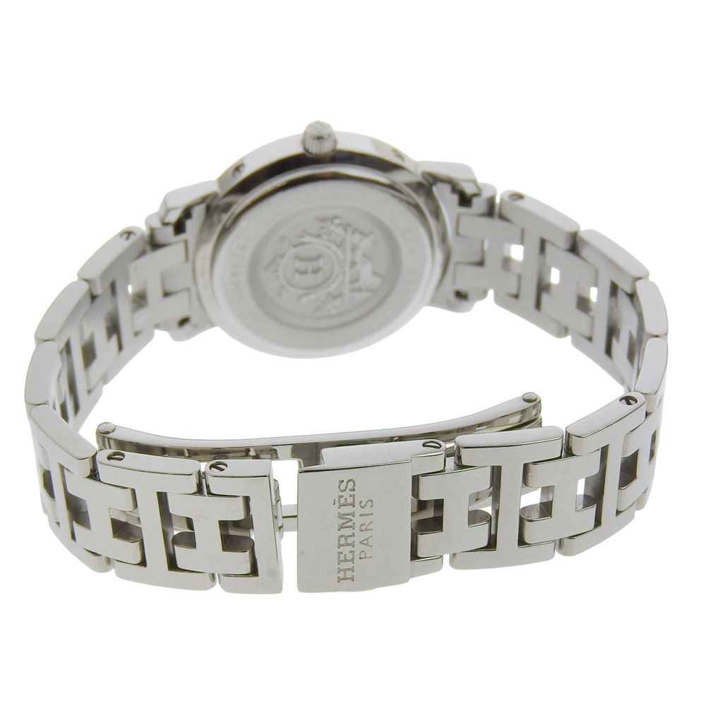 Hermes Clipper Cles Stainless Steel Diamond Silver Quartz Analog Display White — view 4