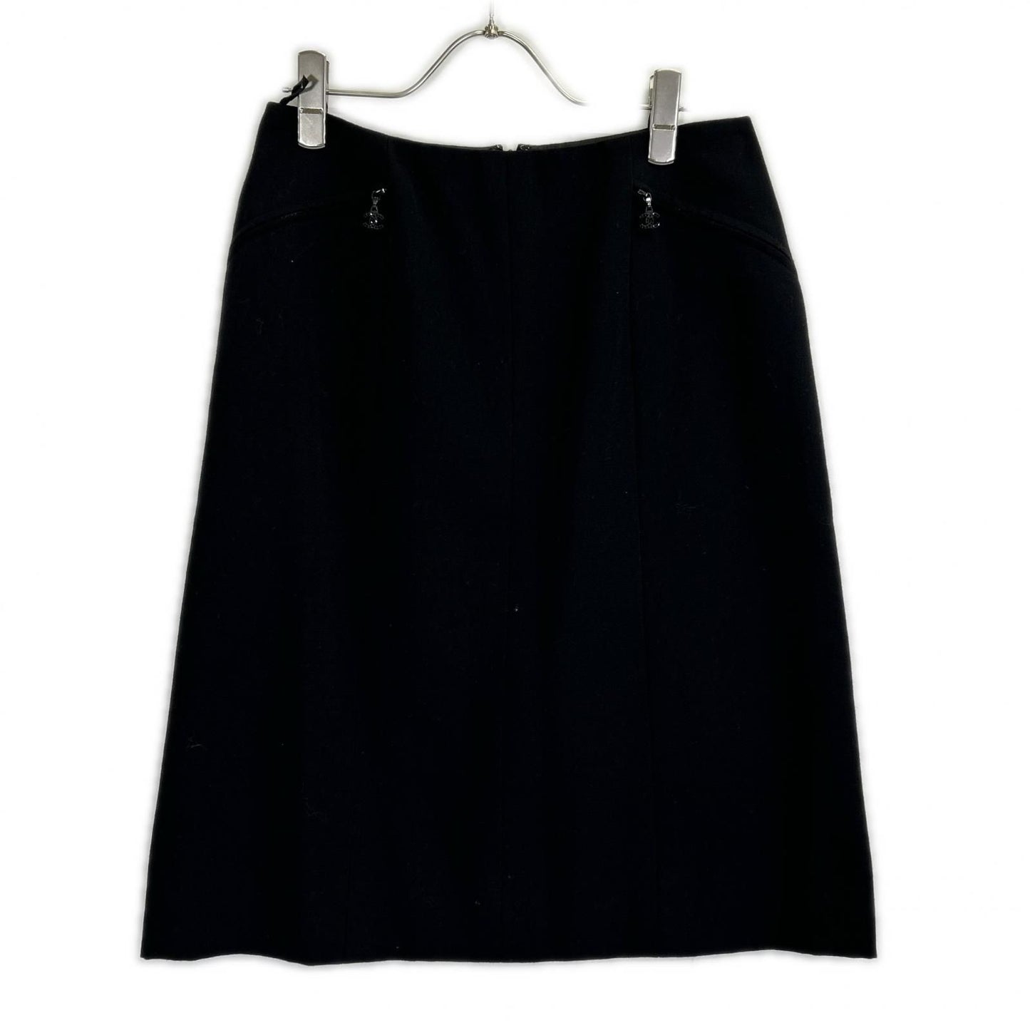 Chanel Black Wool CC Logo Zipper Midi Skirt 38
