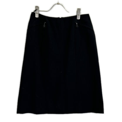 Chanel Black Wool CC Logo Zipper Midi Skirt 38