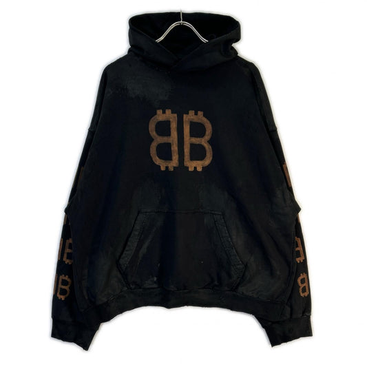 Balenciaga BB Print Distressed Pullover Hoodie
