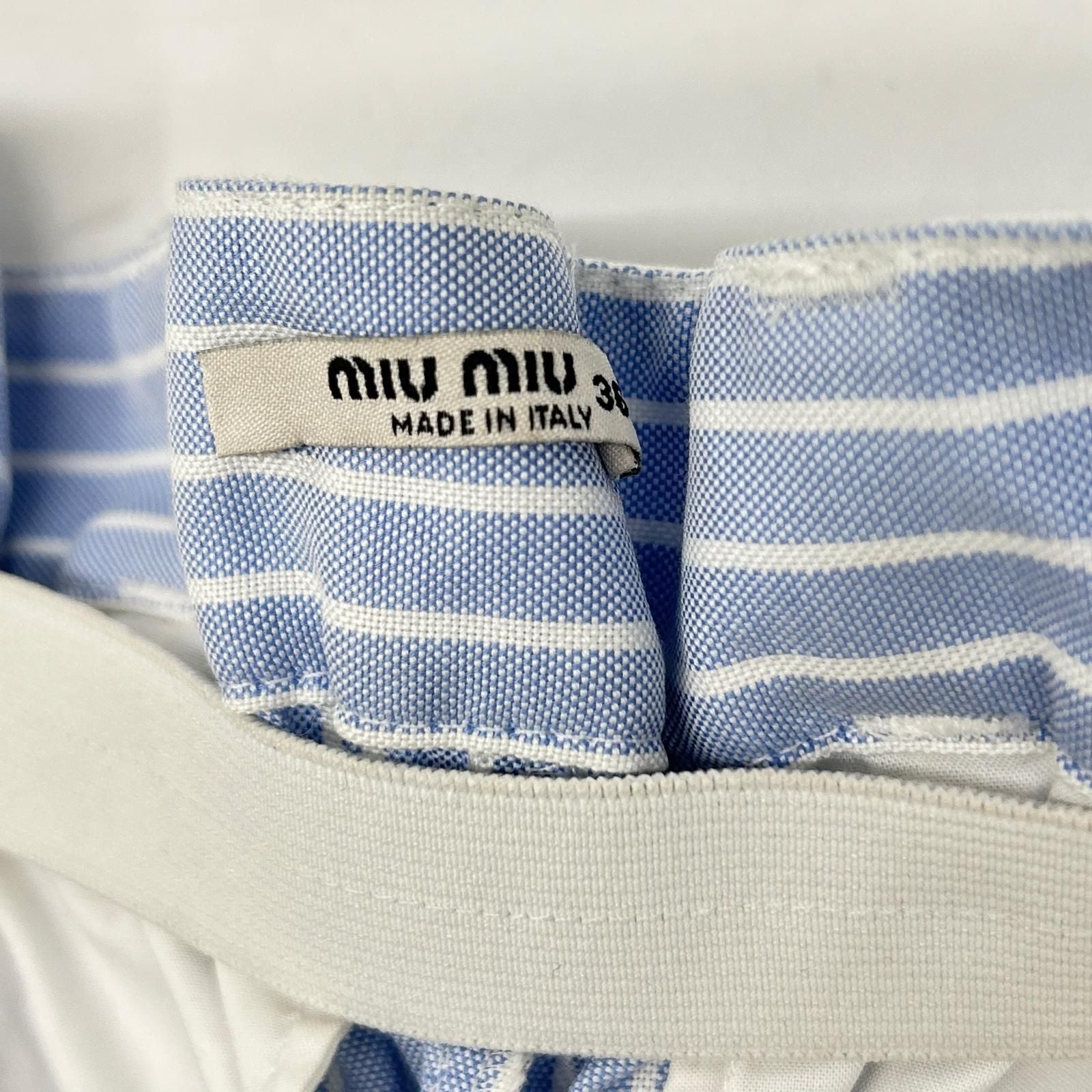 Miu Miu Blue White Chenille Logo Striped Shorts 36 — view 4