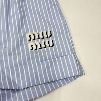 Miu Miu Blue White Chenille Logo Striped Shorts 36 — view 5
