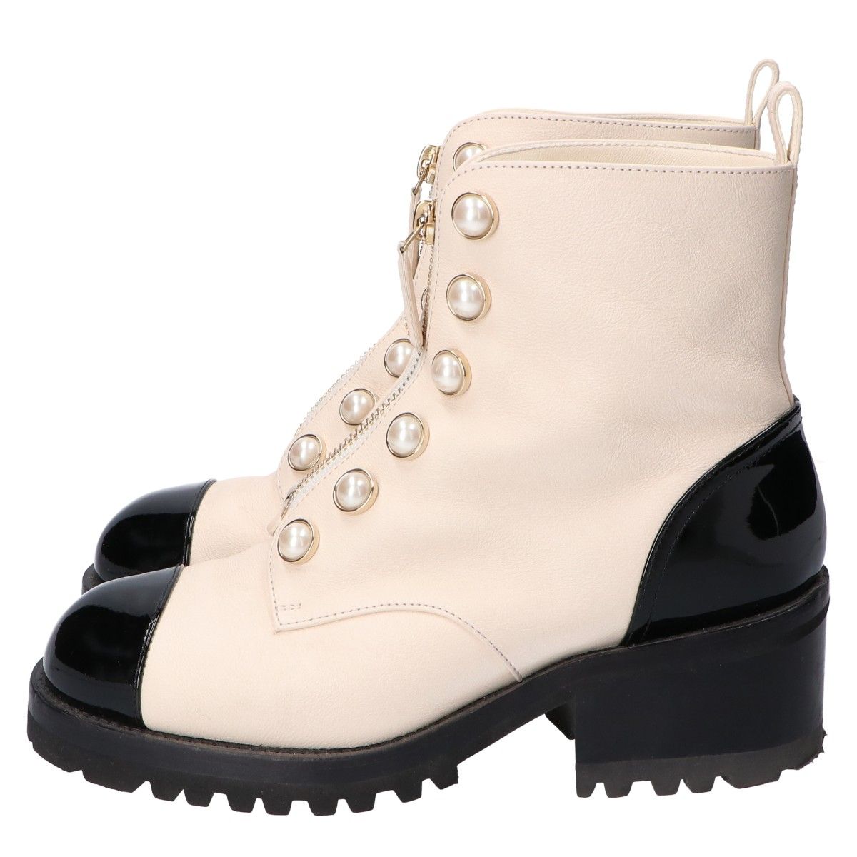 Chanel Pearl CC Logo Patent Leather Short Boots 36c — view 2