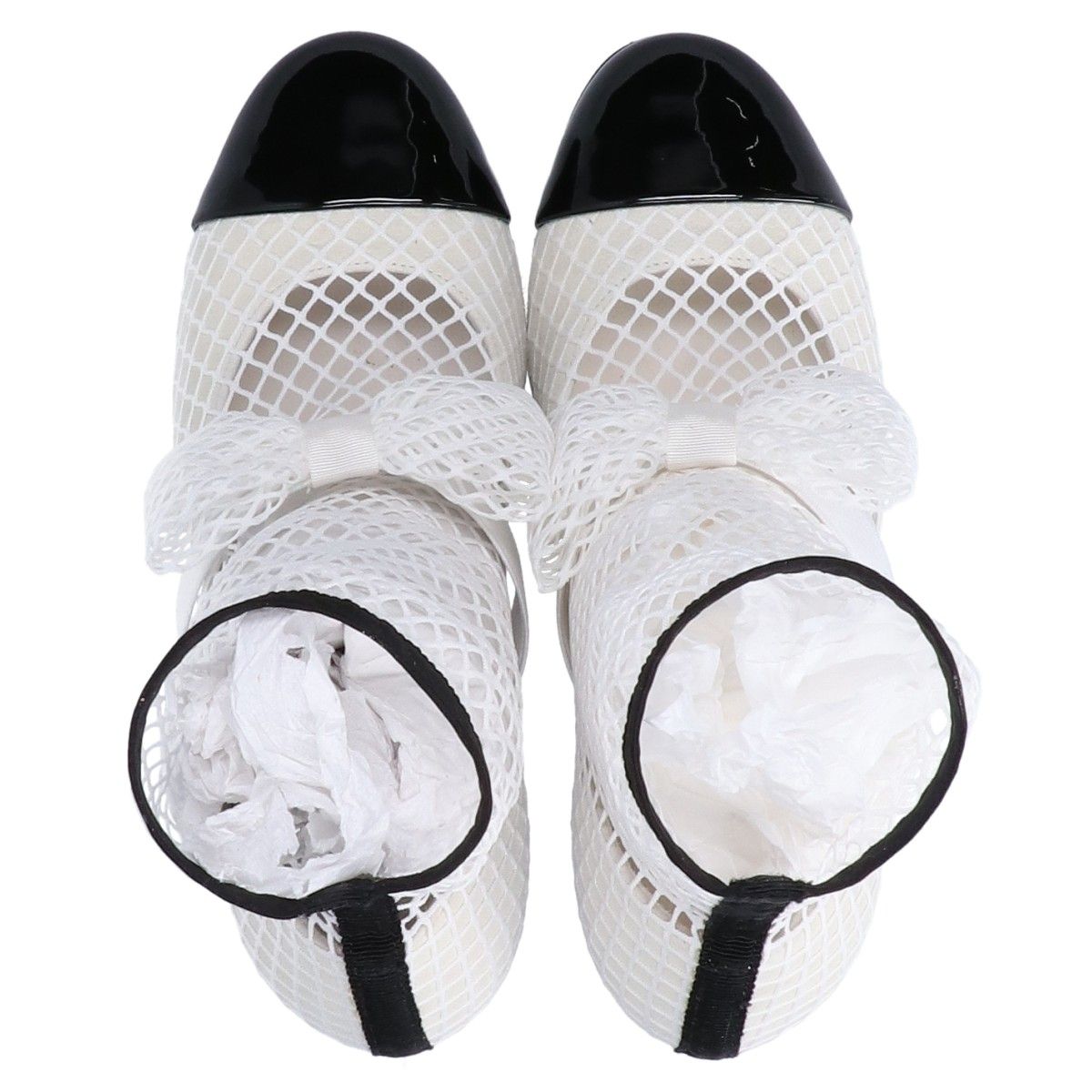 Chanel Ribbon Pearl CC Logo Patent Leather Mesh Short Boots — view 5