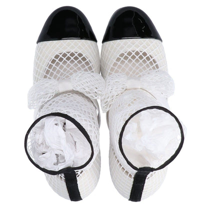 Chanel Ribbon Pearl CC Logo Patent Leather Mesh Short Boots — view 5