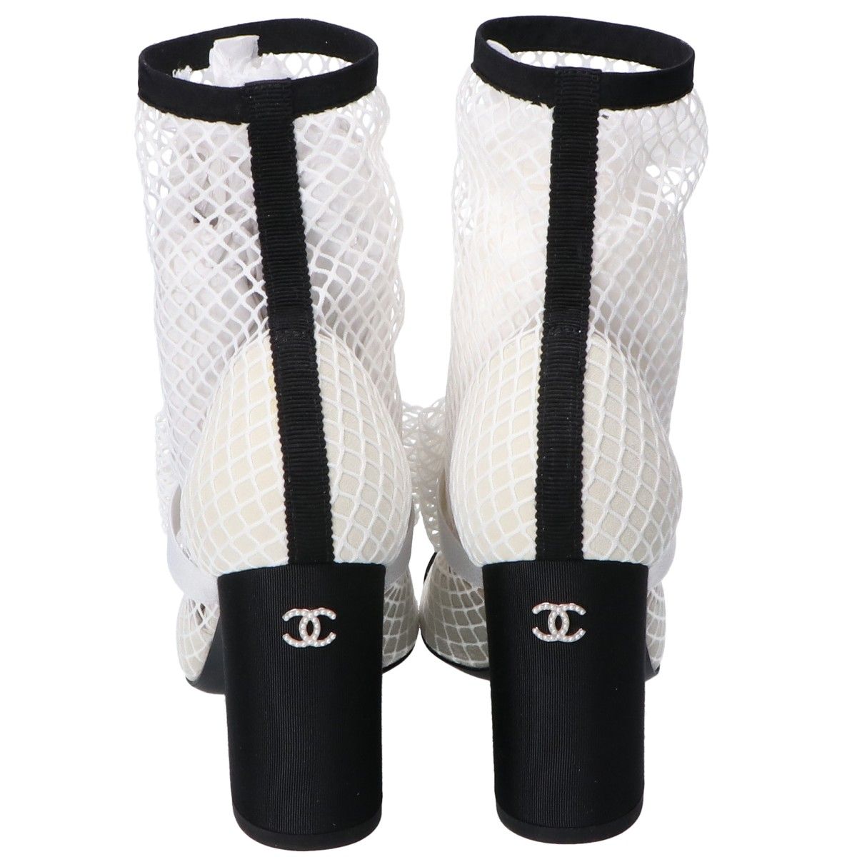 Chanel Ribbon Pearl CC Logo Patent Leather Mesh Short Boots — view 3
