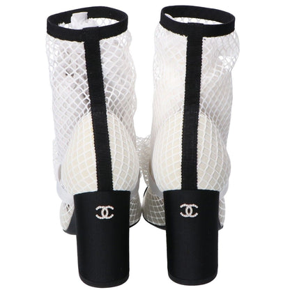 Chanel Ribbon Pearl CC Logo Patent Leather Mesh Short Boots — view 3