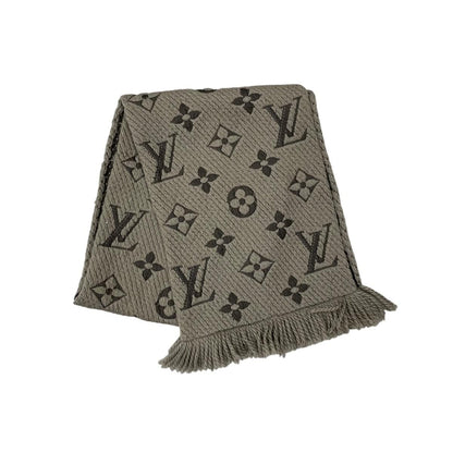 Louis Vuitton Scarf Echarpe Logo Mania Wool Silk Monogram Gray