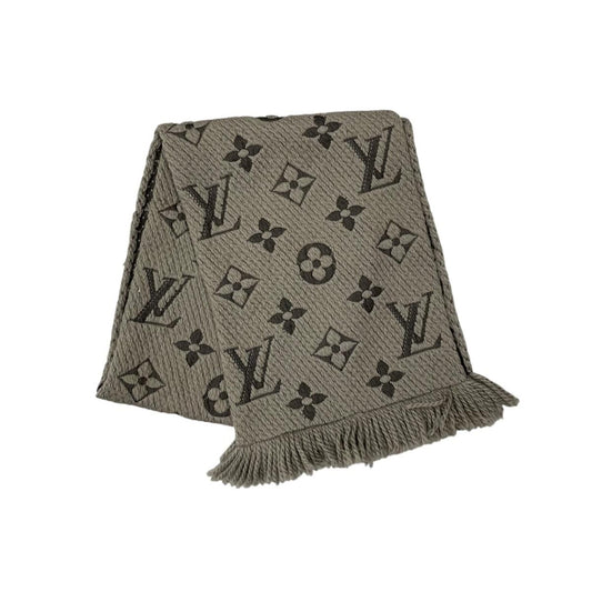 Louis Vuitton Scarf Echarpe Logo Mania Wool Silk Monogram Gray
