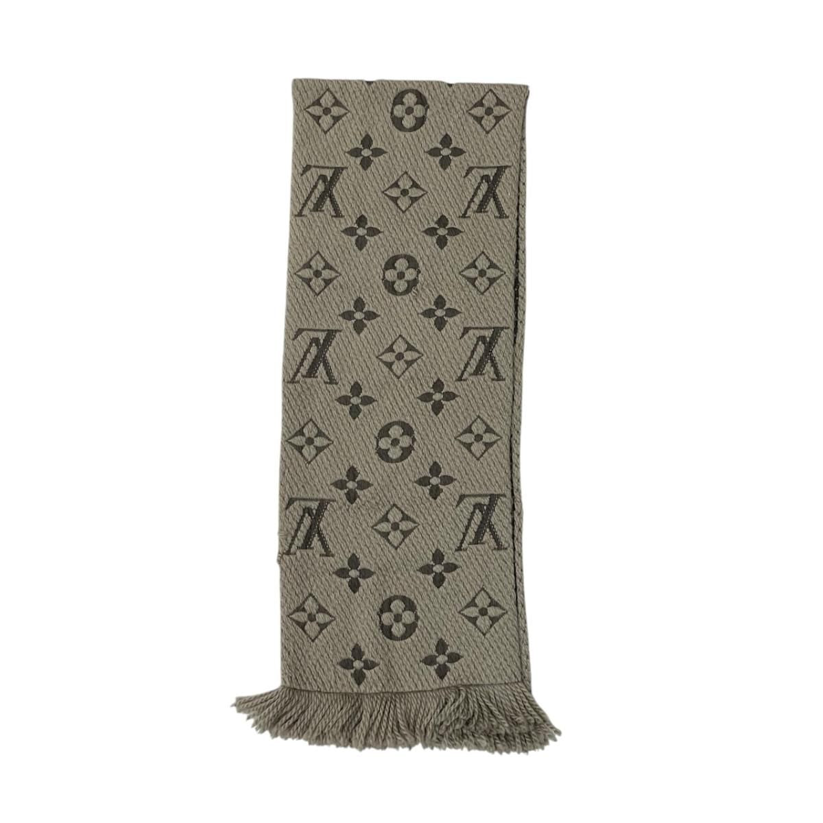 Louis Vuitton Scarf Echarpe Logo Mania Wool Silk Monogram Gray — view 3