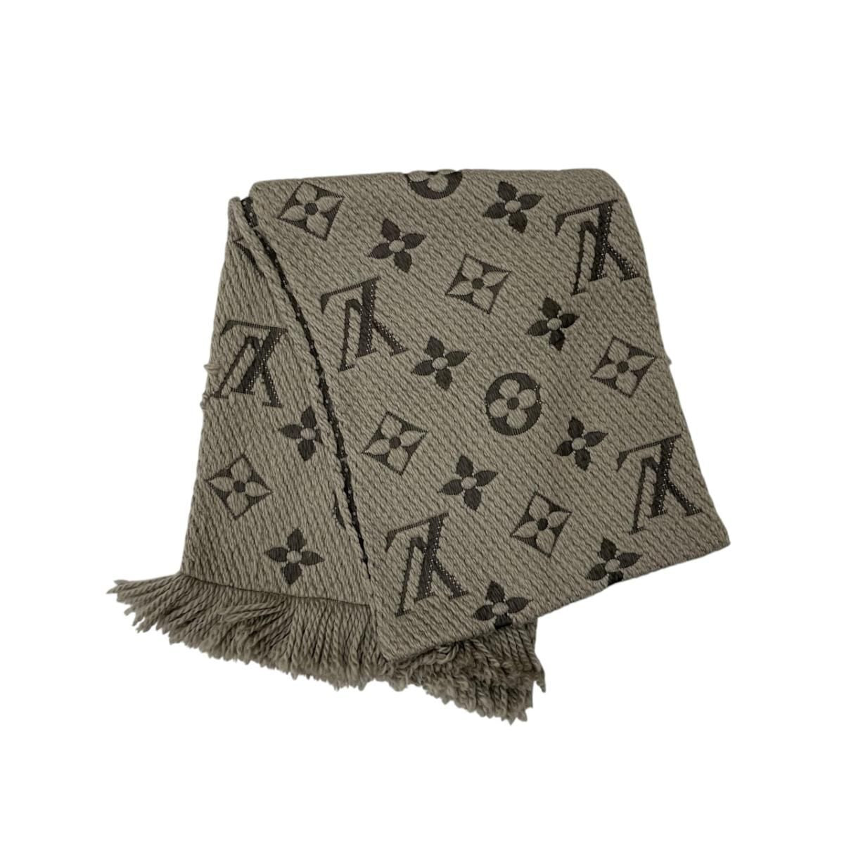 Louis Vuitton Scarf Echarpe Logo Mania Wool Silk Monogram Gray — view 2