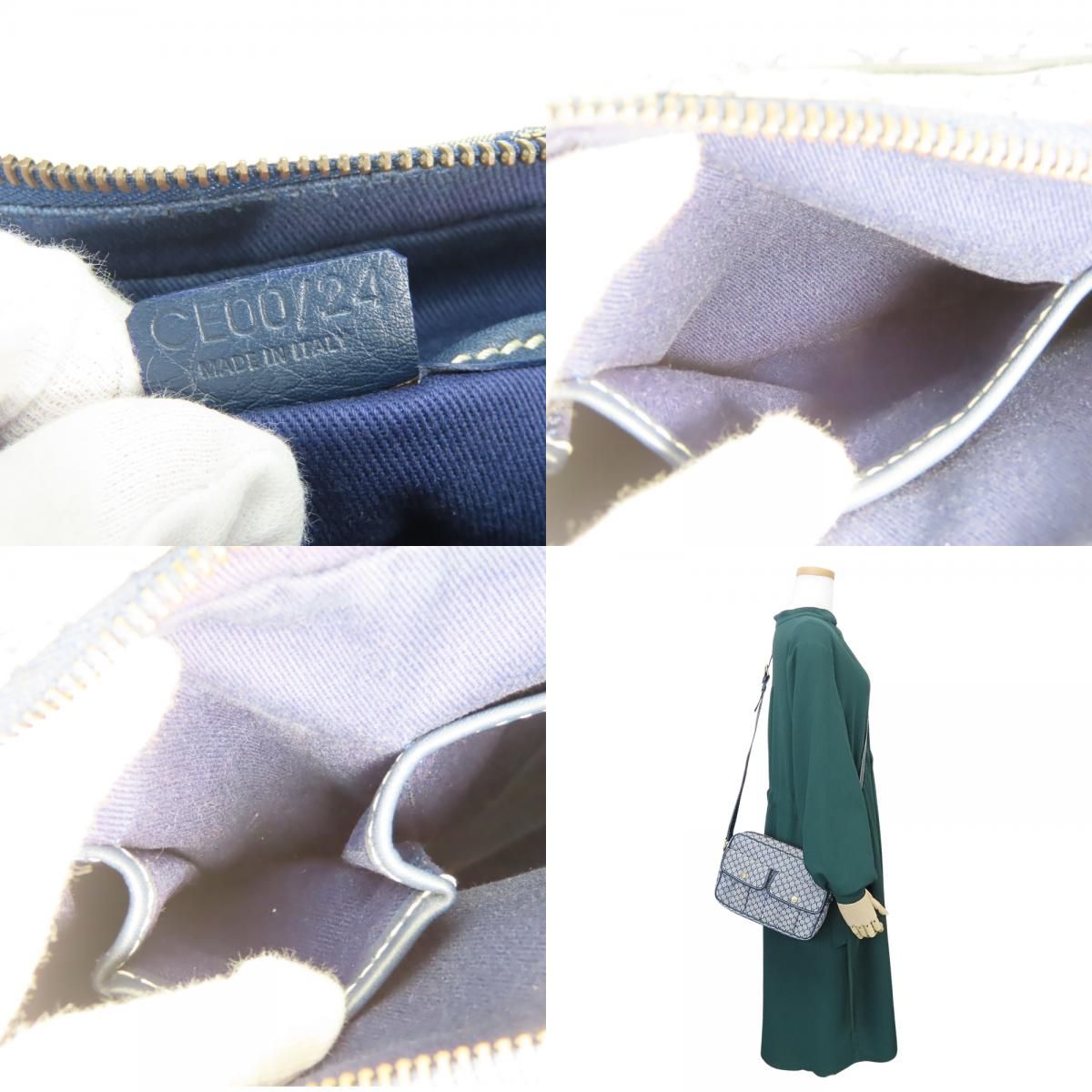Celine Shoulder Bag Macadam 24 Canvas Leather Navy Crossbody Daily — view 9