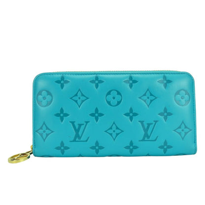 Louis Vuitton Wallet Zippy Coussin Monogram Turquoise Blue Embossed Everyday