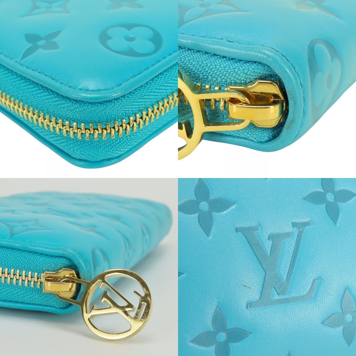 Louis Vuitton Wallet Zippy Coussin Monogram Turquoise Blue Embossed Everyday — view 5
