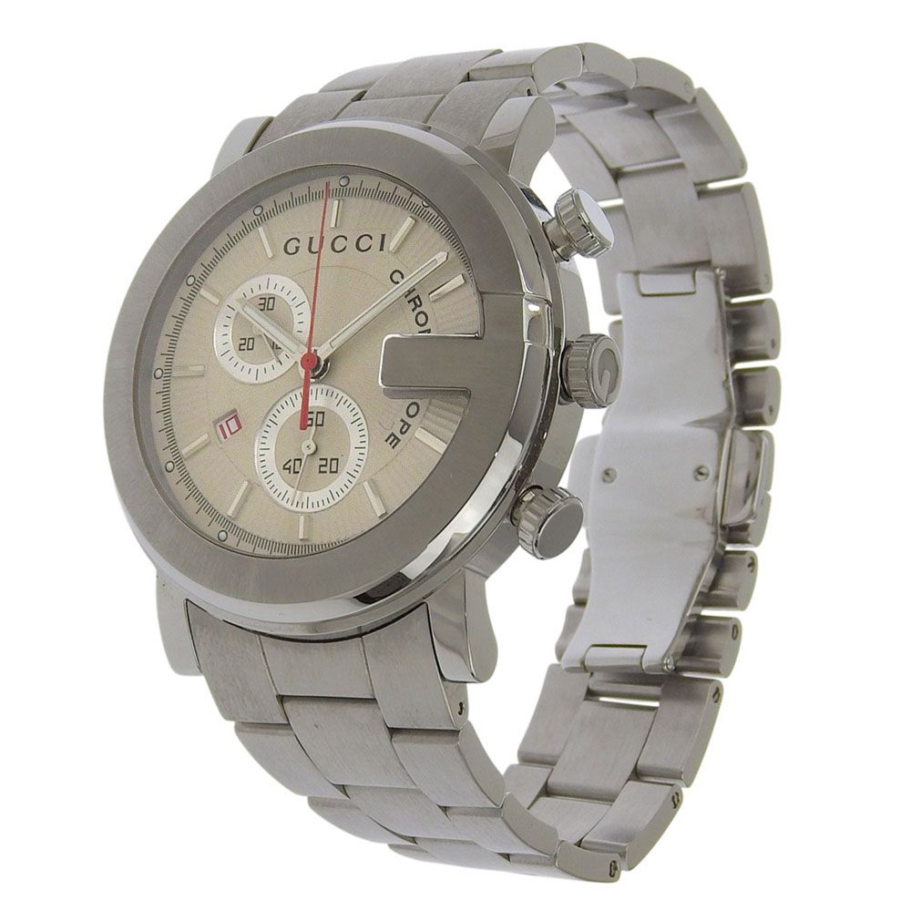 Gucci Chrono Stainless Steel Silver Quartz Chronograph White Dial Watch — view 2