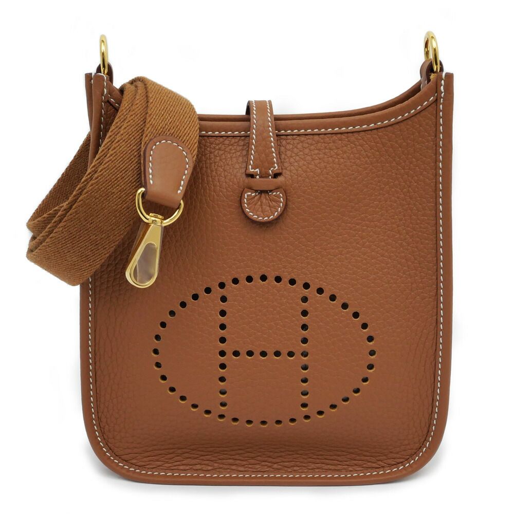 Hermes Evelyne TPM Gold Taurillon Clemence Shoulder Bag Brown Leather
