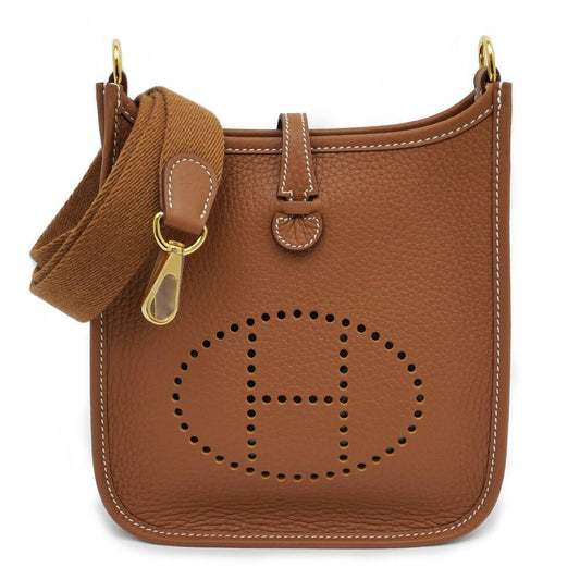 Hermes Evelyne TPM Gold Taurillon Clemence Shoulder Bag Brown Leather