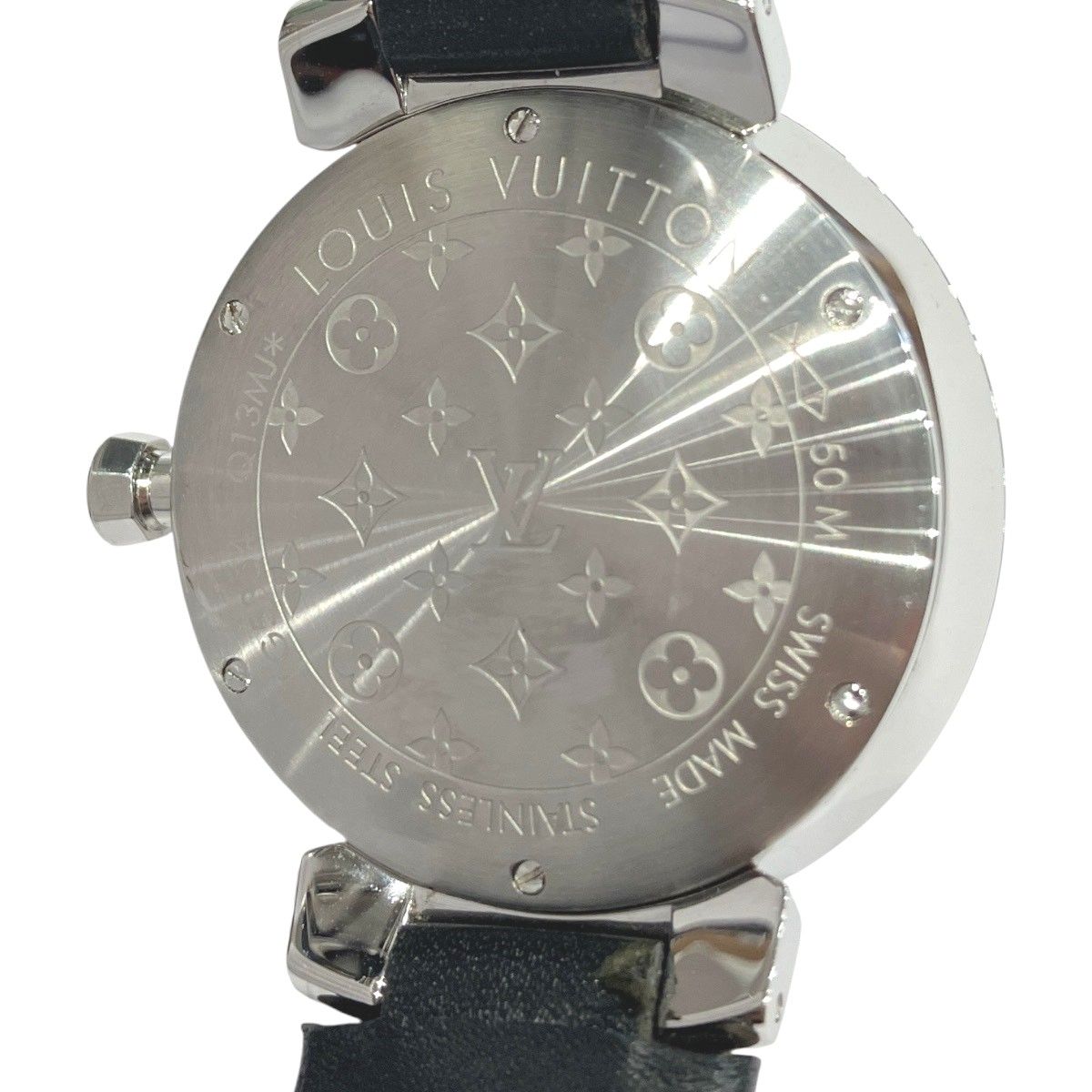 Louis Vuitton Tambour Watch SS Leather Quartz Silver Dial — view 5